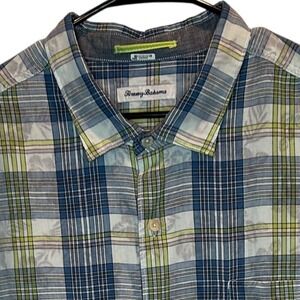 Tommy Bahama Men's 2XL Plaid Long Sleeve Button Down Shirt Casual‎ Blue Green